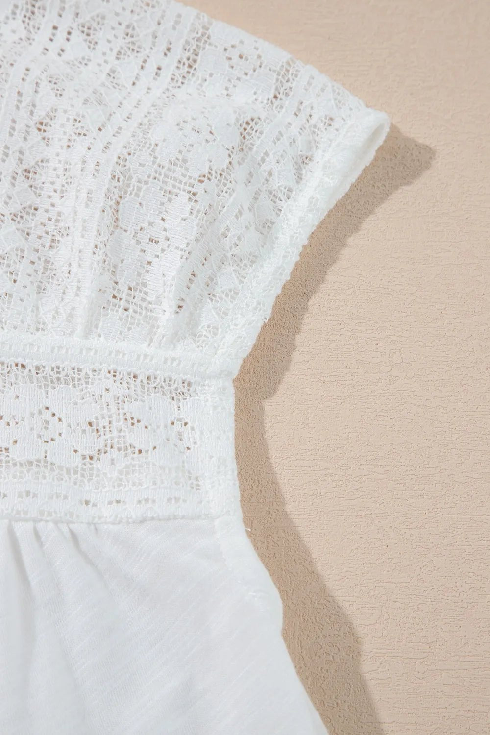 Hollowed Lace Patchwork Square Neck Short Sleeve Blouse - JUST - JEN BOUTIQUE