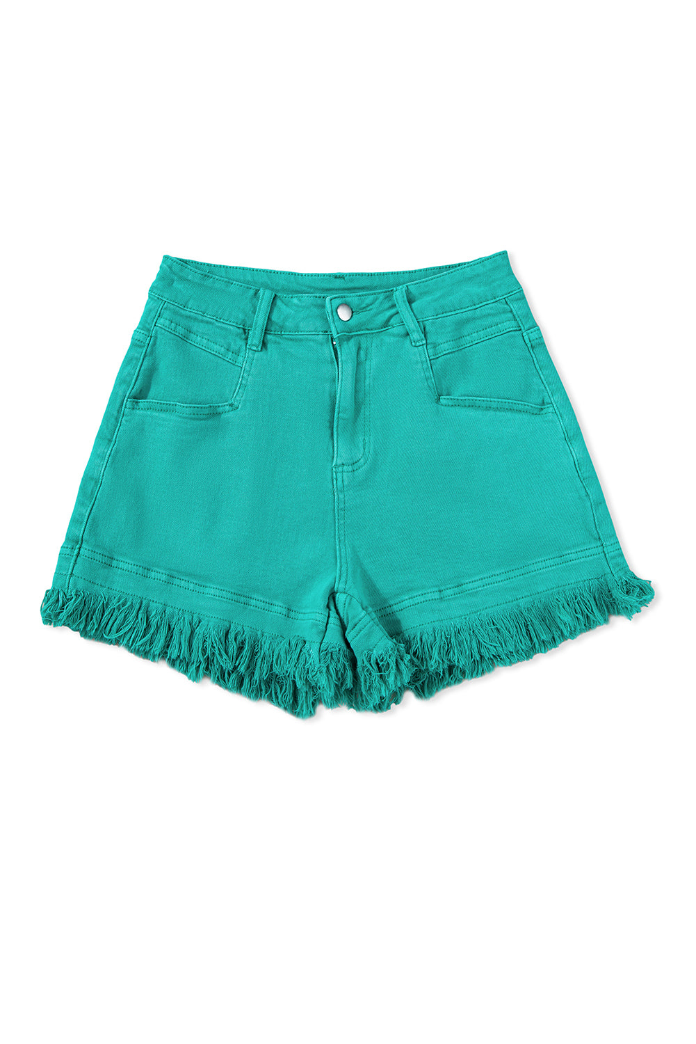 Turquoise Raw Hem Mid Rise Denim Shorts