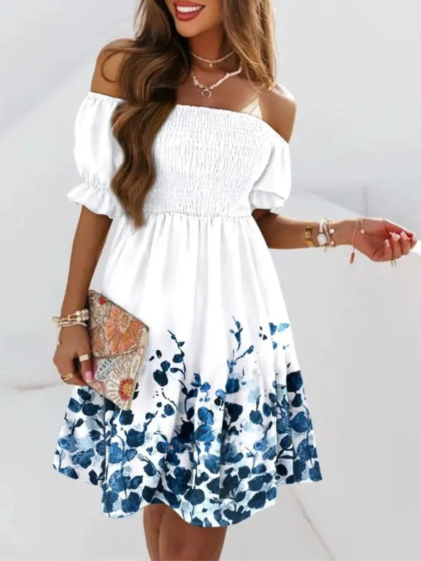 Off Shoulder Smocked Summer Dress - JUST - JEN BOUTIQUE