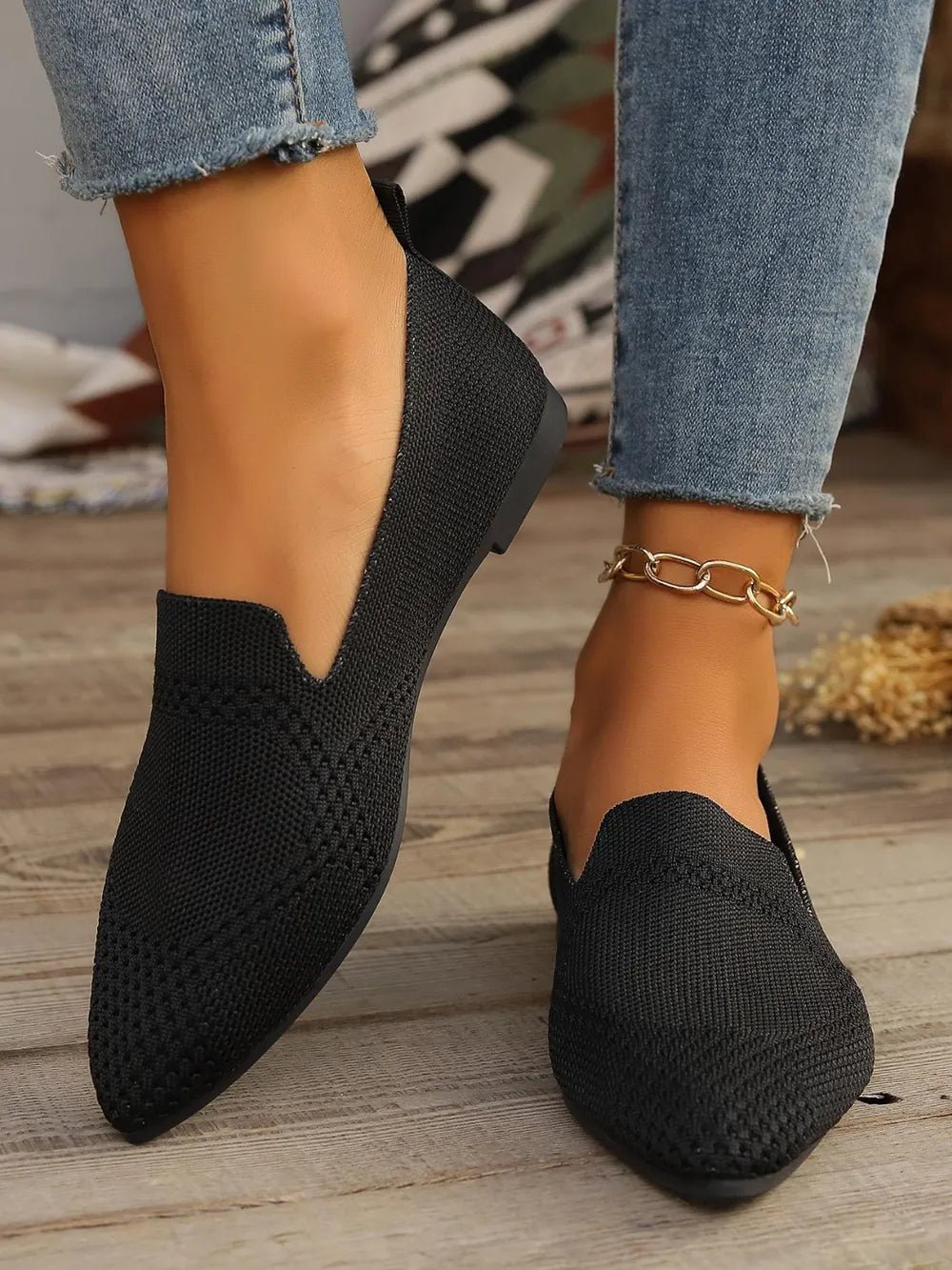 Point Toe Mesh Flats Slip - Ons - JUST - JEN BOUTIQUE