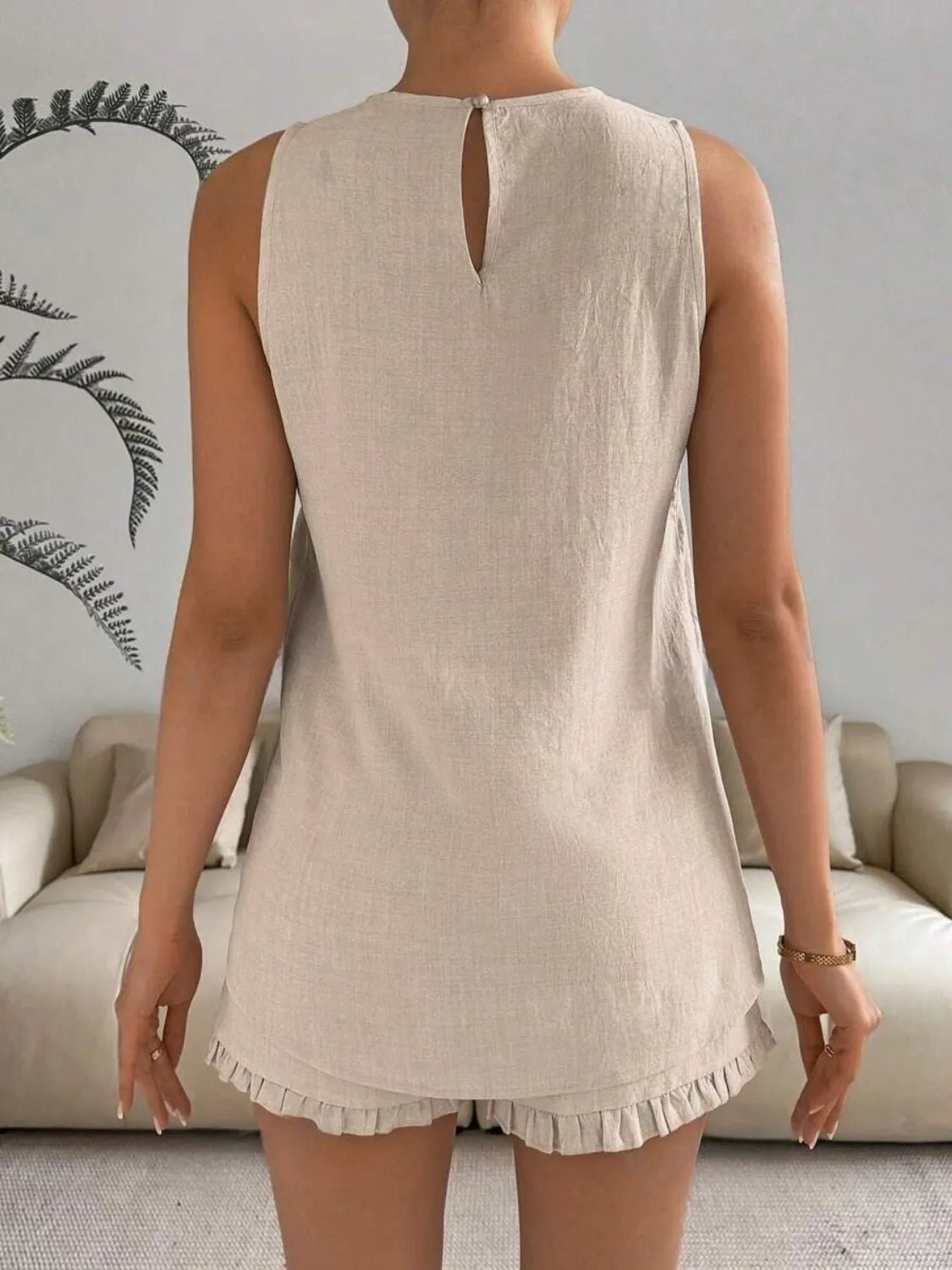 Lace Detail Round Neck Tank and Shorts Set - JUST - JEN BOUTIQUE
