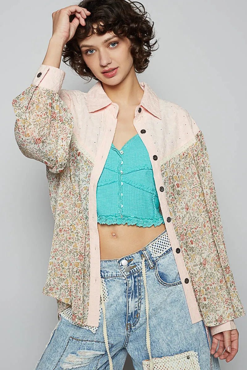 POL Floral Print Button - Up Shirt - JUST - JEN BOUTIQUE