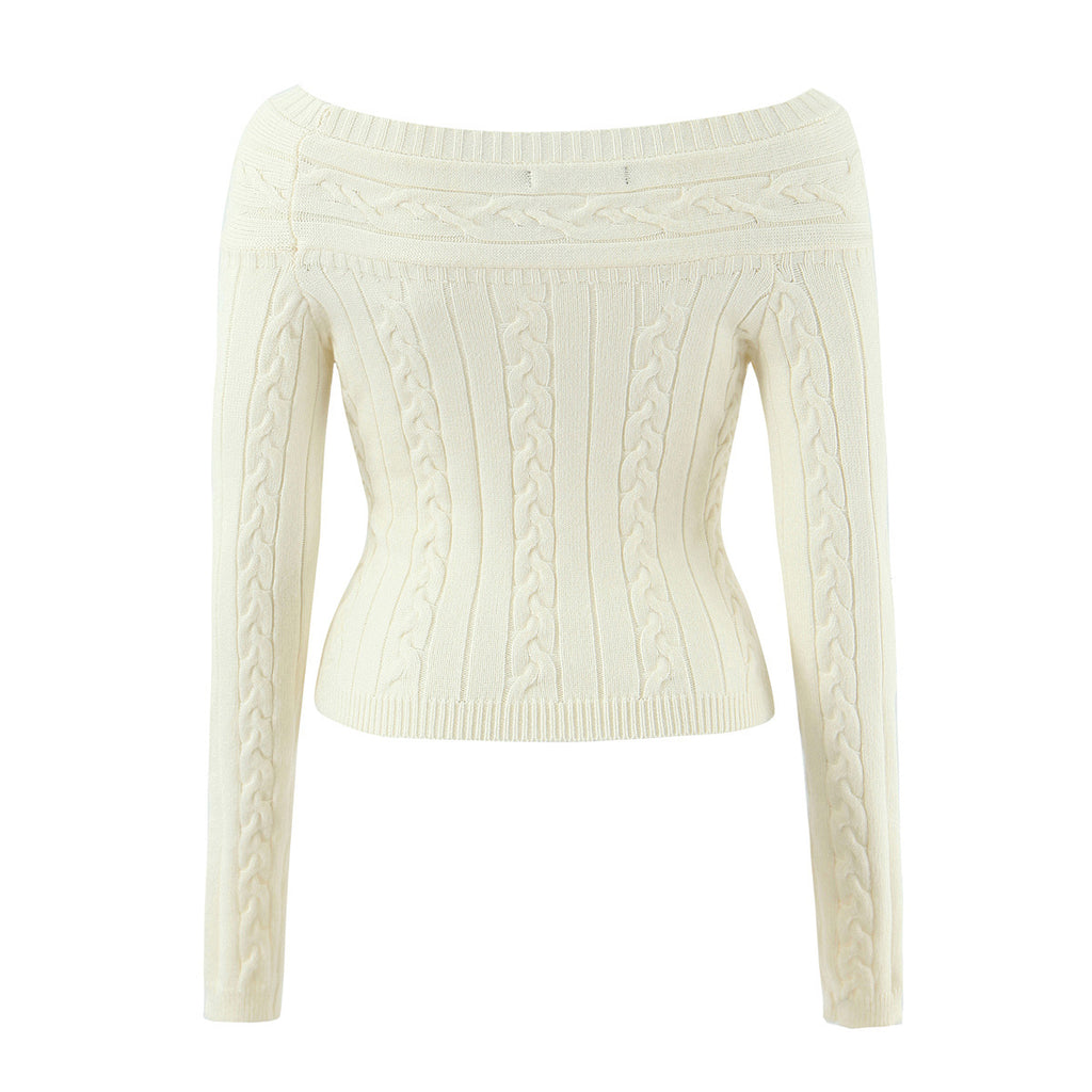 Casual off shoulder Fried Dough Twists slim single breasted short sweater