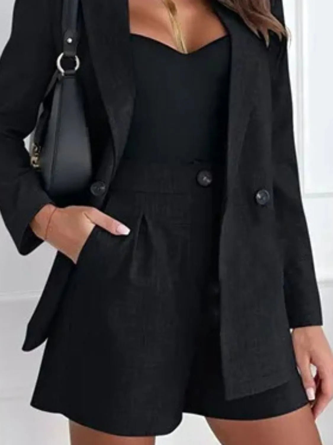 One Button Lapel Collar Blazer and Shorts Set - JUST - JEN BOUTIQUE