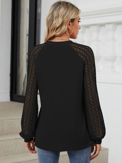 Round Neck Lace Long Sleeve Top