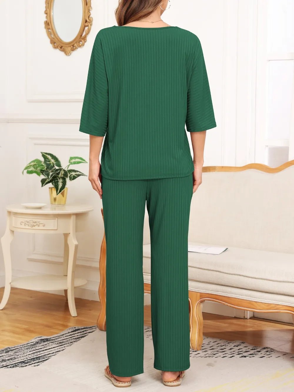 Ribbed Half Sleeve Top and Pocketed Pants Set - JUST - JEN BOUTIQUE
