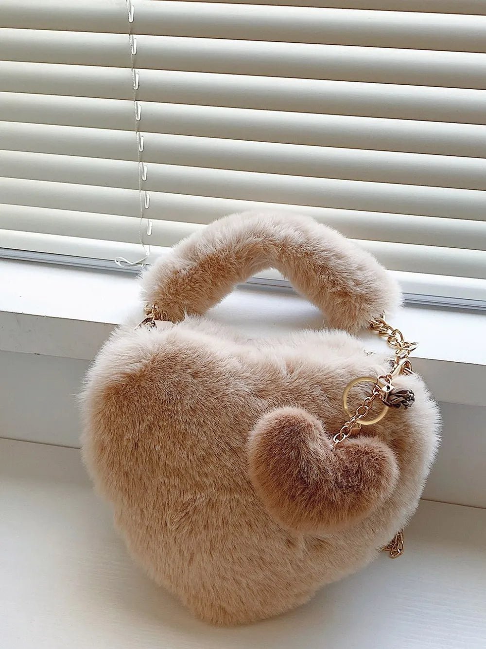 Heart Shape Faux Fur Handbag - JUST - JEN BOUTIQUE