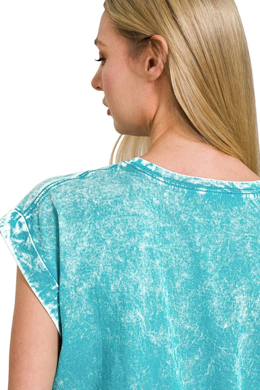 Zenana Crinkle Washed Round Neck Folded Short Sleeve Tee - JUST - JEN BOUTIQUE