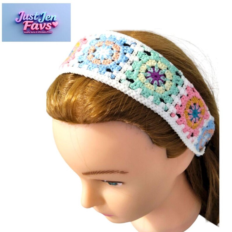 Black Satin Headband with Multi-Color Crochet Embroidery, Designed By Just Jen