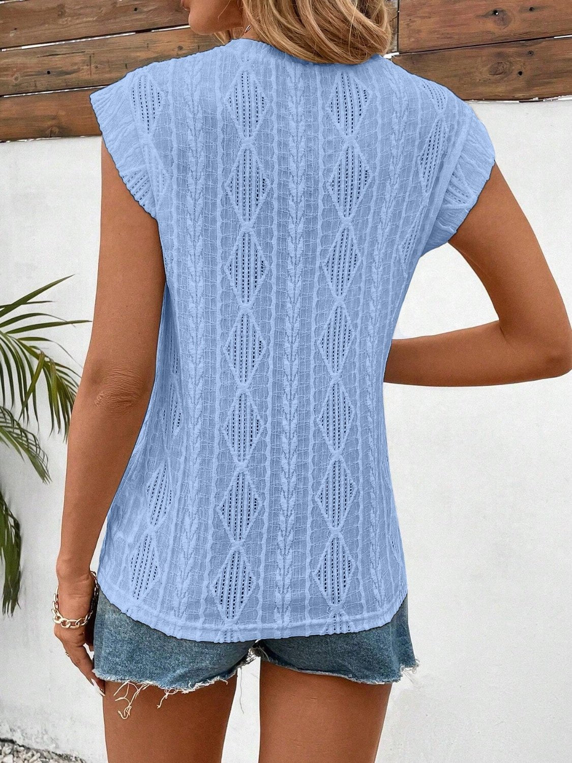 Eyelet Round Neck Cap Sleeve Top - JUST - JEN BOUTIQUE