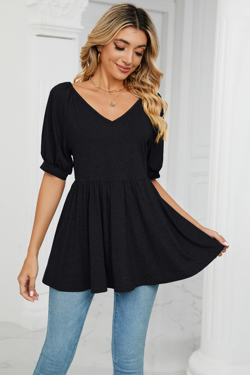 V-Neck Babydoll Top