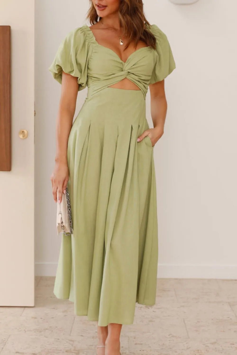 Sweetheart Neck Puff Sleeve Dress - JUST - JEN BOUTIQUE