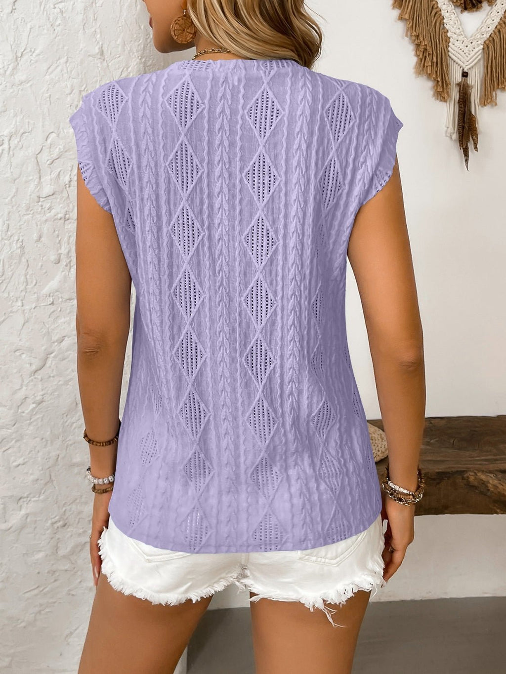Eyelet Round Neck Cap Sleeve Top - JUST - JEN BOUTIQUE