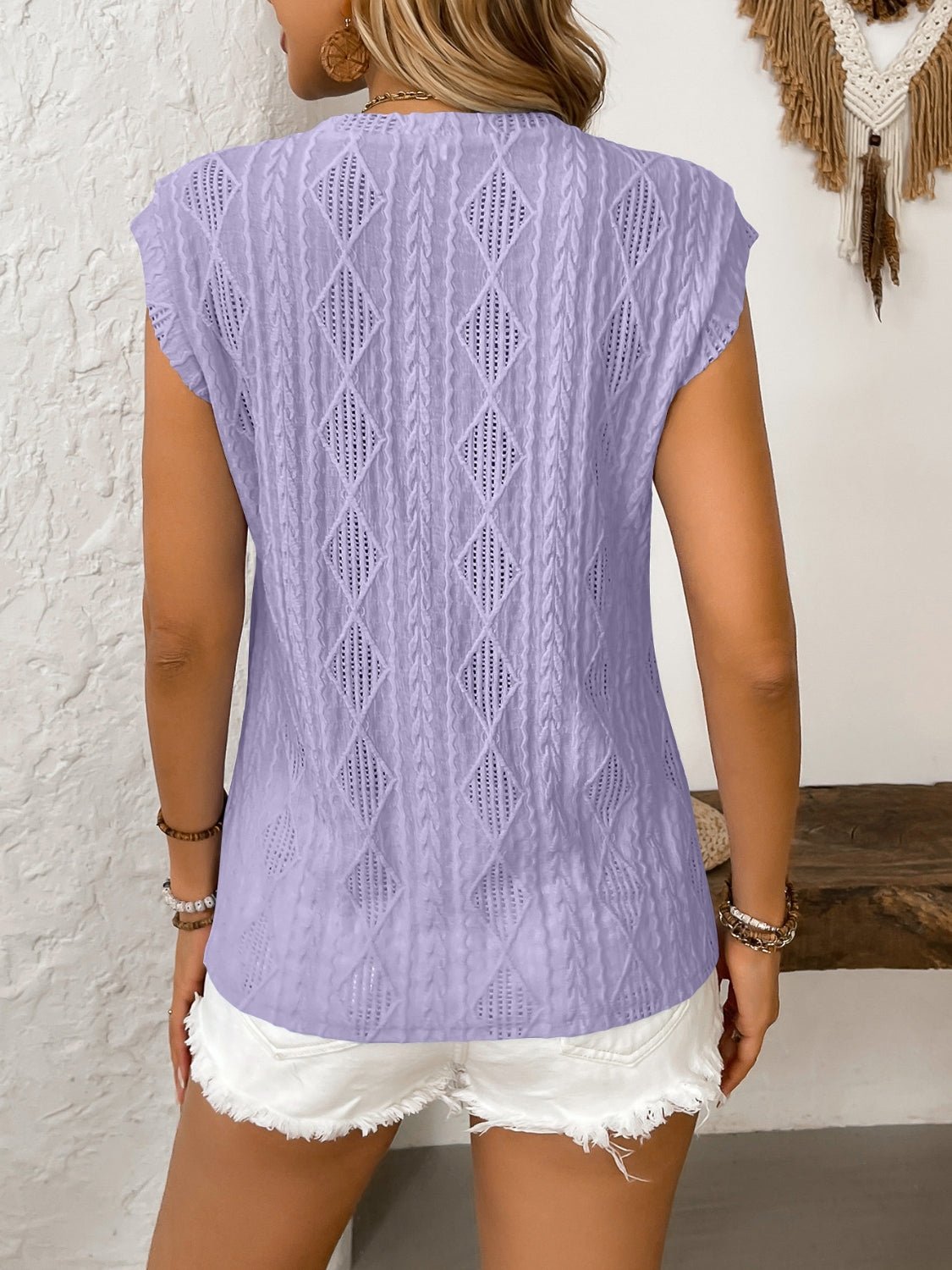 Eyelet Round Neck Cap Sleeve Top - JUST - JEN BOUTIQUE