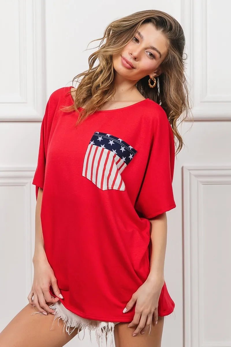 BiBi French Terry With Front Pocket Dolman Sleeves Top - JUST - JEN BOUTIQUE