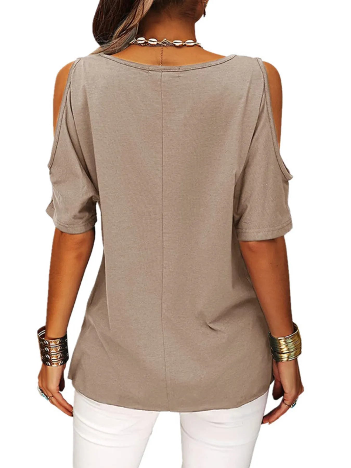 Full Size Crisscross Cold Shoulder Casual T-Shirt Plus Size - JUST - JEN BOUTIQUE