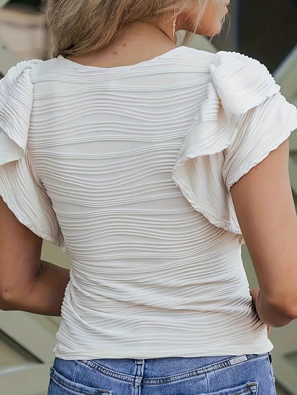 Full Size Ruffled Round Neck Cap Sleeve Blouse - JUST - JEN BOUTIQUE