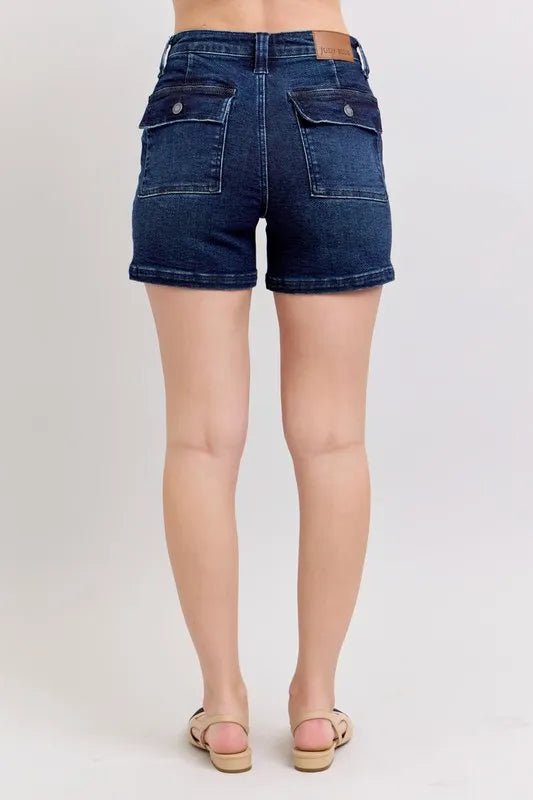 Judy Blue Full Size High Waist Back Flap Pocket Denim Shorts Plus Size - JUST - JEN BOUTIQUE