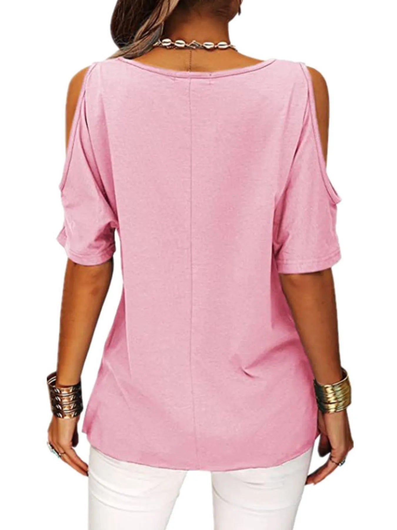 Full Size Crisscross Cold Shoulder Casual T-Shirt Plus Size - JUST - JEN BOUTIQUE