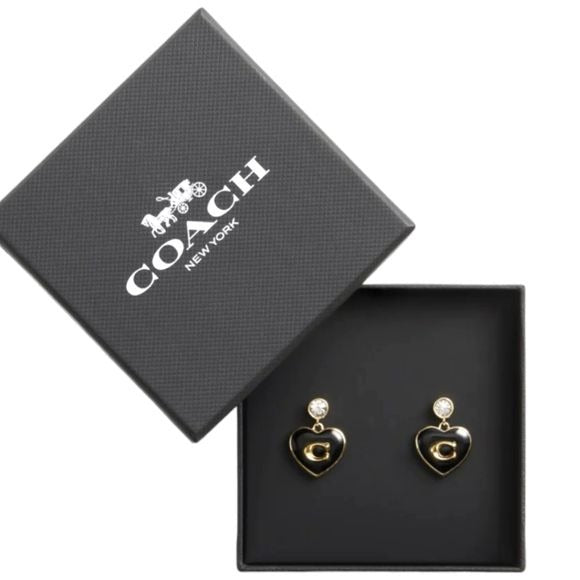 COACH Designer Signature Heart Crystal Drop Earrings