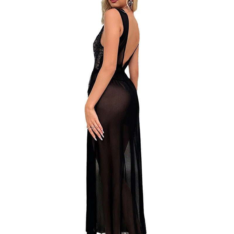 Sexy lingerie women's deep V - slit lace patchwork suspender long skirt set - JUST - JEN BOUTIQUE
