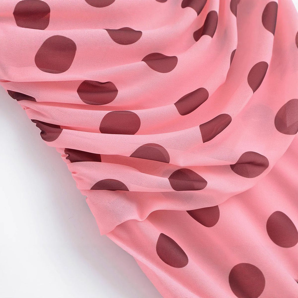 Women's European and American style backless hanging neck pleated long polka dot dress