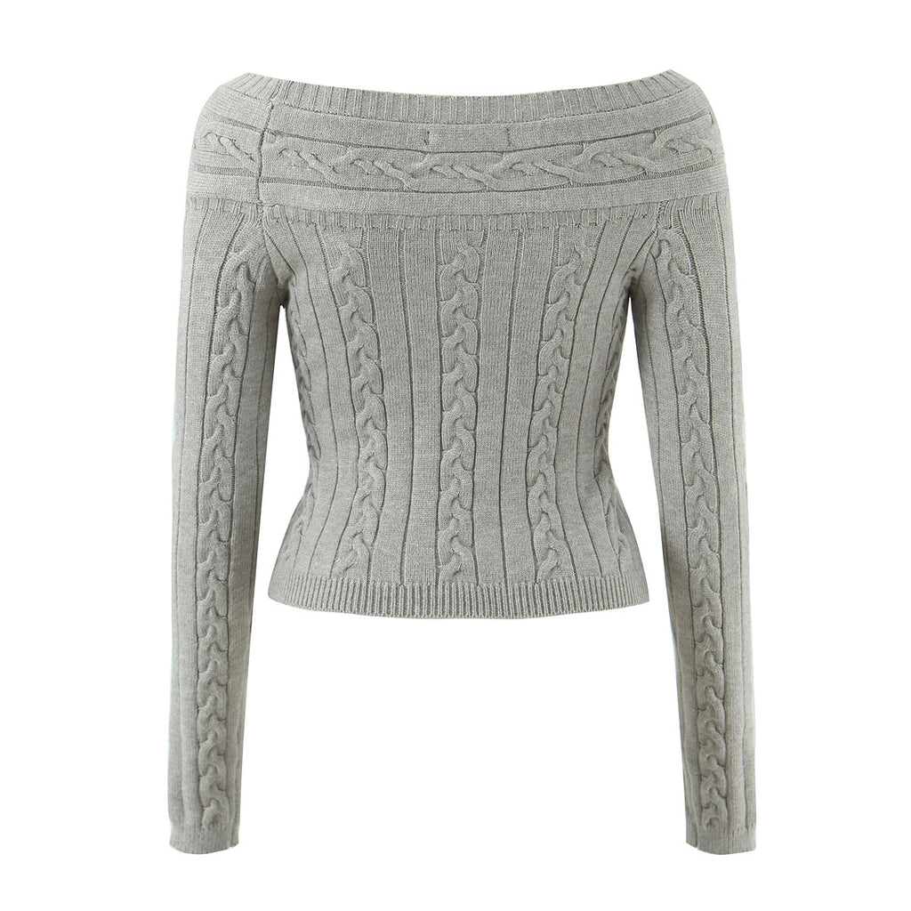 Casual off shoulder Fried Dough Twists slim single breasted short sweater