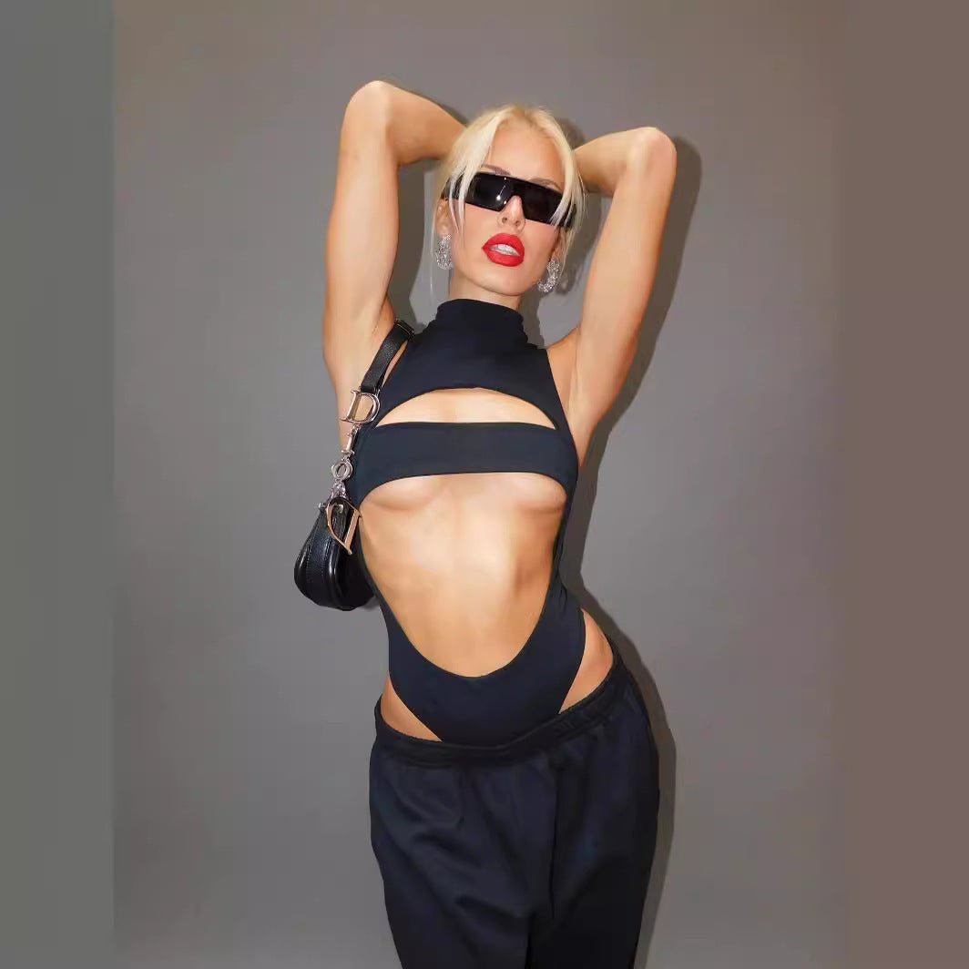 European and American fashion trend ins style sexy hollow out navel slimming jumpsuit - JUST - JEN BOUTIQUE