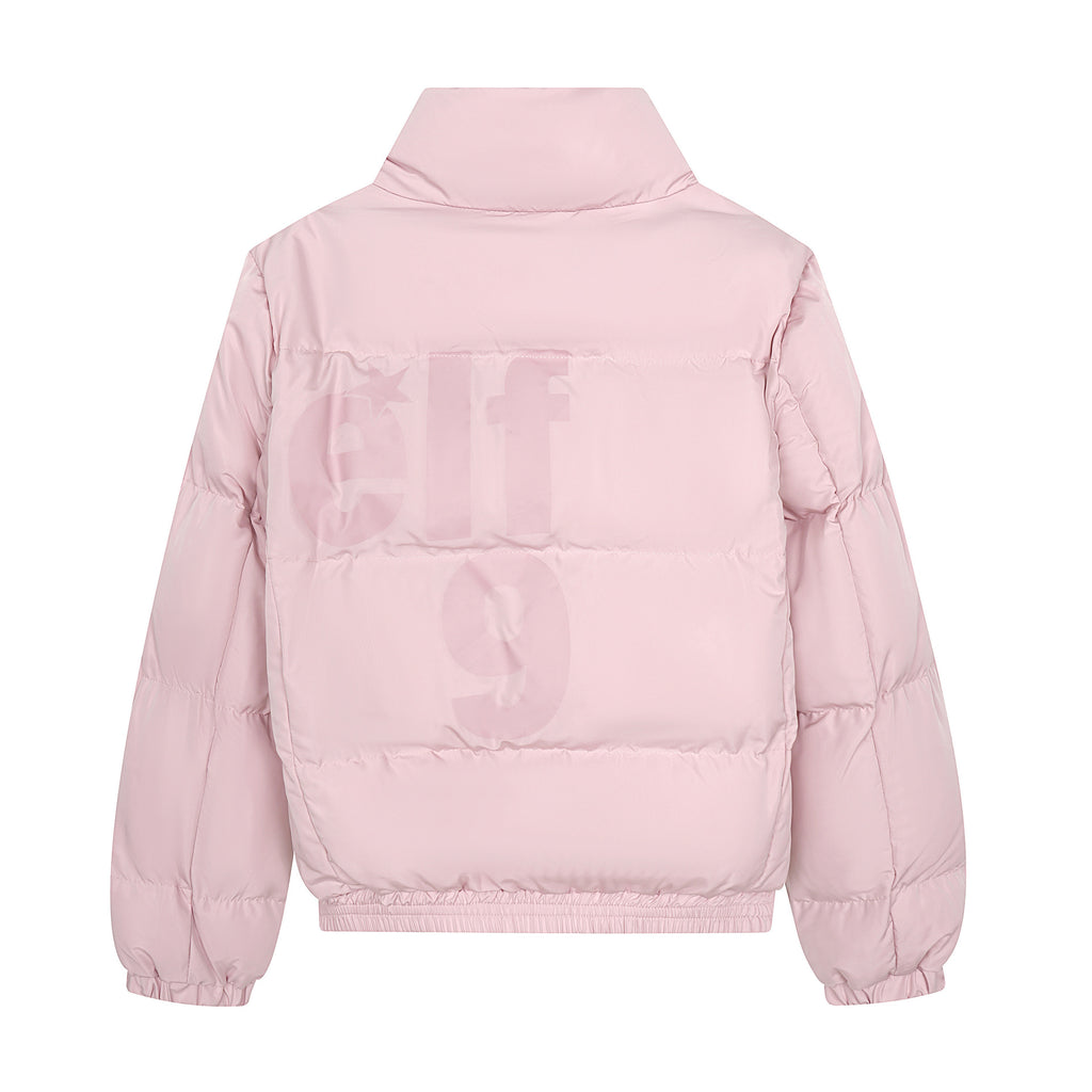 Letter print pink stand up collar bread jacket for women