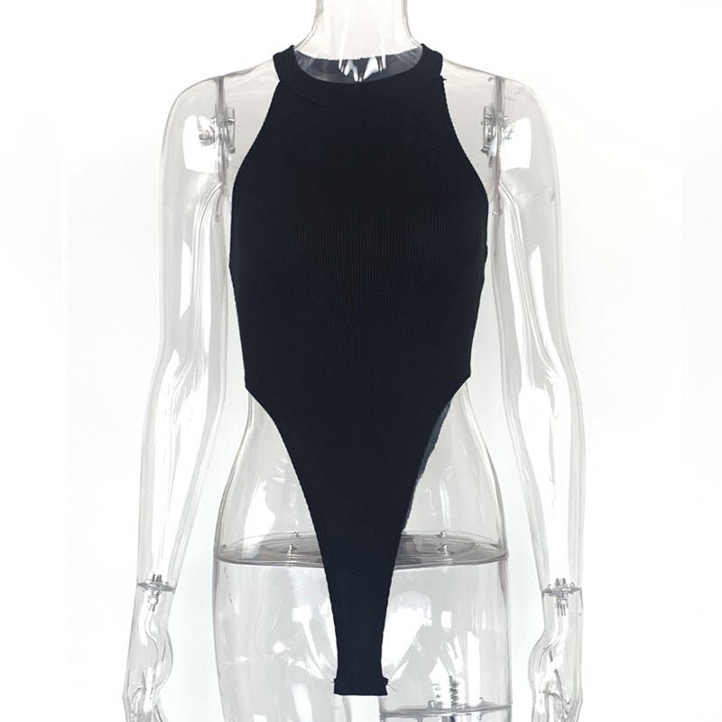 European and American women's slim fit vest top sexy hanging neck sleeveless high slit jumpsuit - JUST - JEN BOUTIQUE