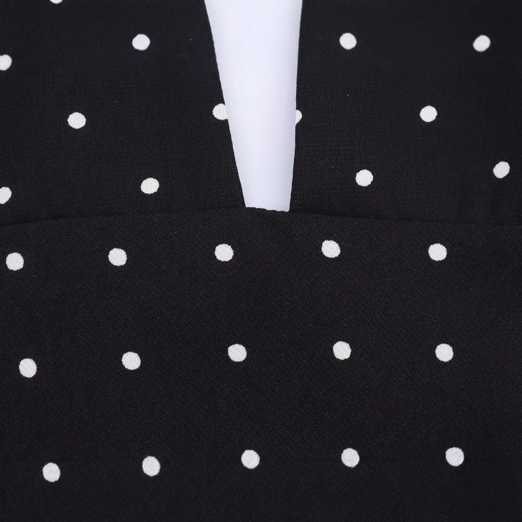 Backless hanging neck V-neck polka dot dress for women