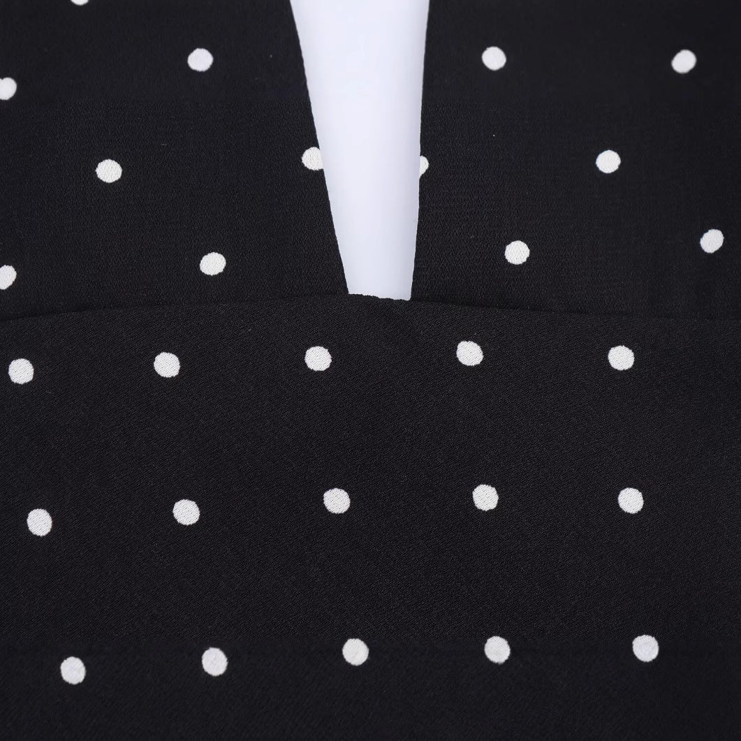 Backless hanging neck V-neck polka dot dress for women