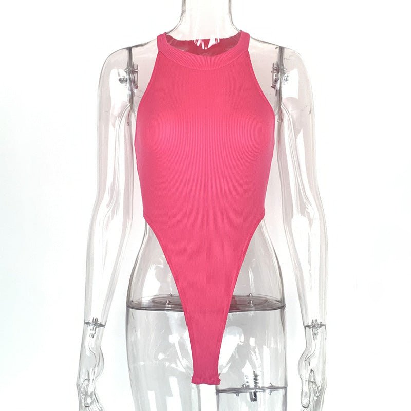 European and American women's slim fit vest top sexy hanging neck sleeveless high slit jumpsuit - JUST - JEN BOUTIQUE