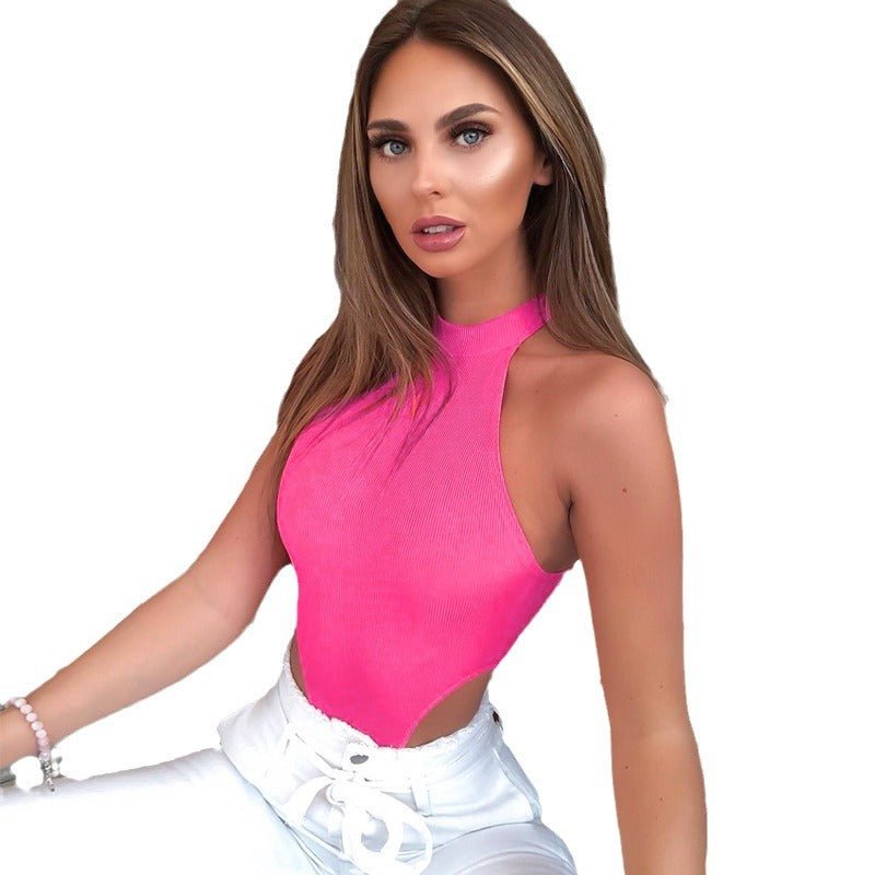 European and American women's slim fit vest top sexy hanging neck sleeveless high slit jumpsuit - JUST - JEN BOUTIQUE