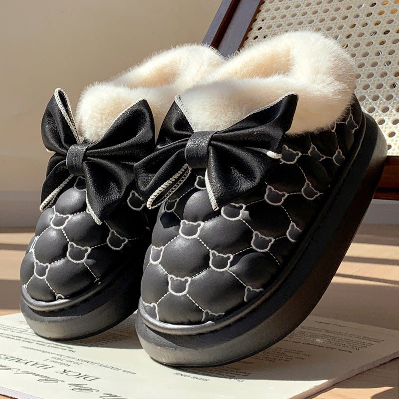 Women's waterproof cotton bootie shoes featuring a butterfly knot design. - JUST - JEN BOUTIQUE