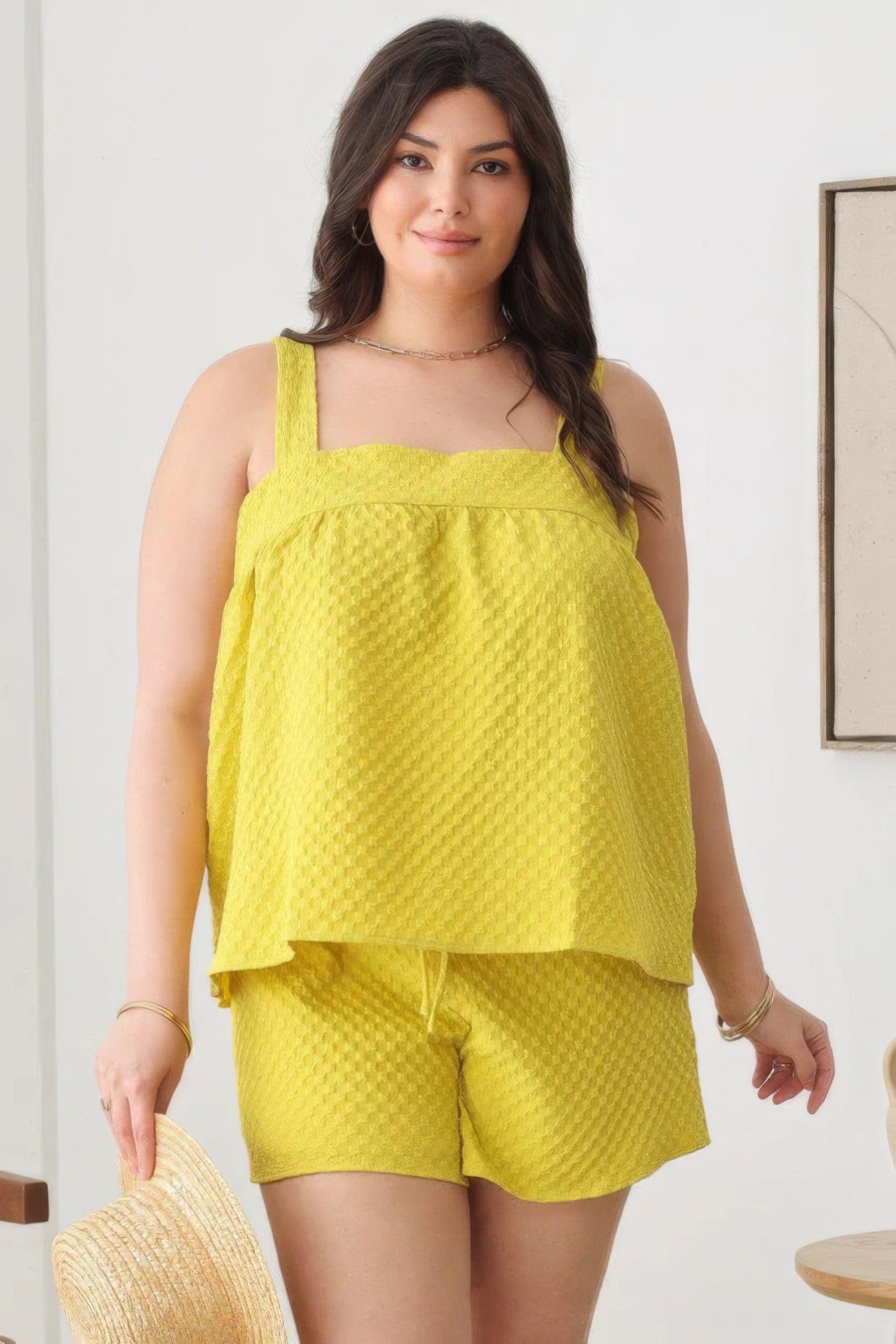 Plus Size Textured Top Elastic Waist Short Sets - JUST - JEN BOUTIQUE