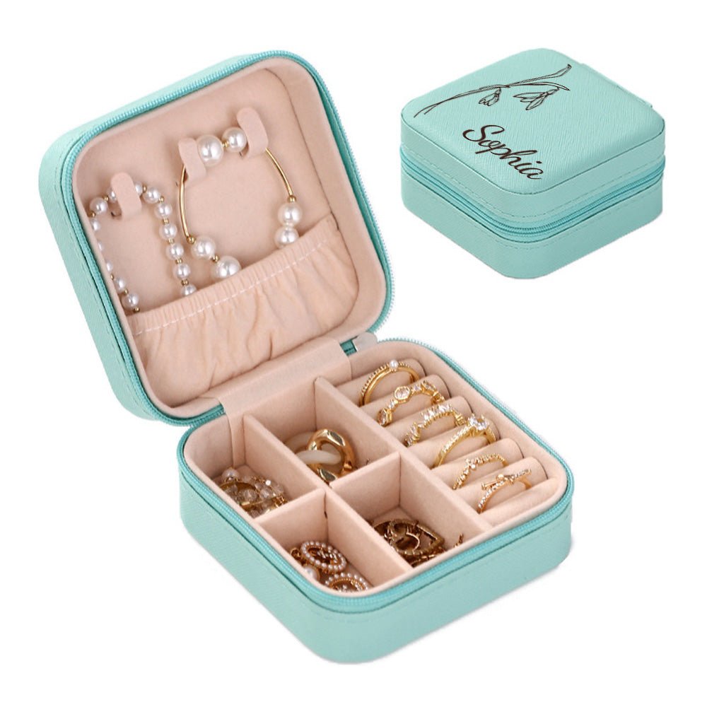 Personalized Birth Flower Jewelry Box Custom Jewelry Organizer Storage Gift for Her - JUST - JEN BOUTIQUE
