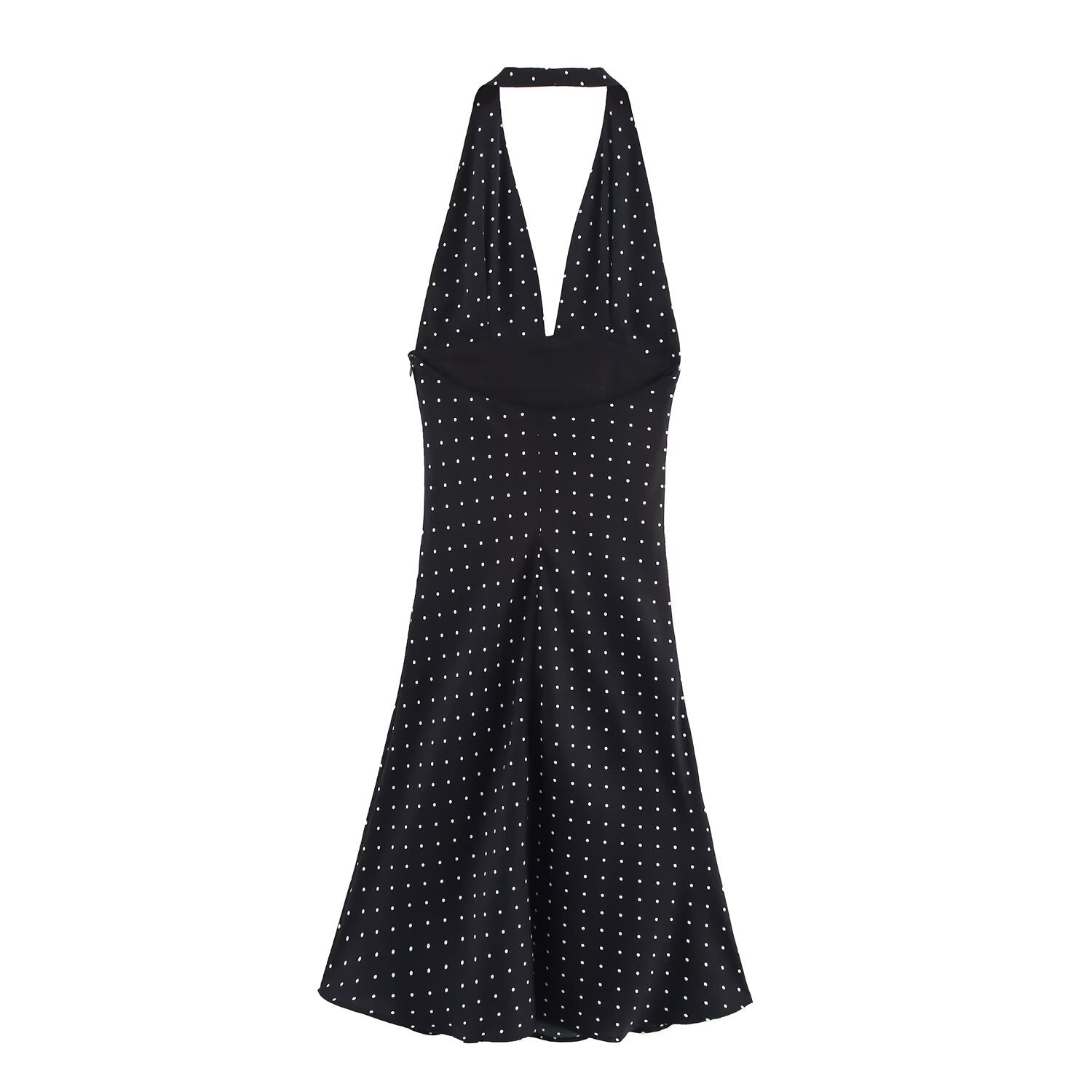 Backless hanging neck V-neck polka dot dress for women