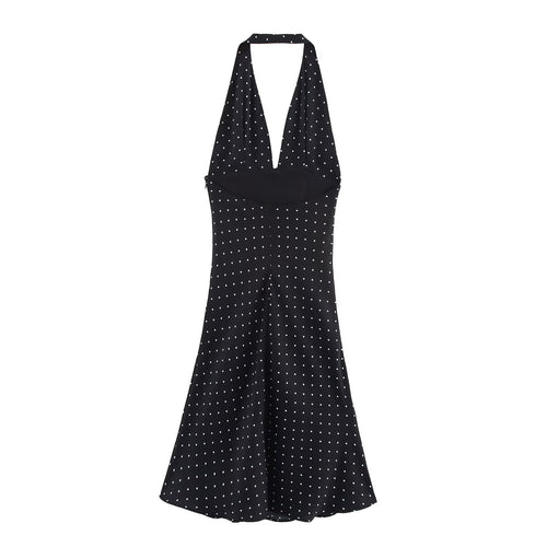 Backless hanging neck V - neck polka dot dress for women - JUST - JEN BOUTIQUE