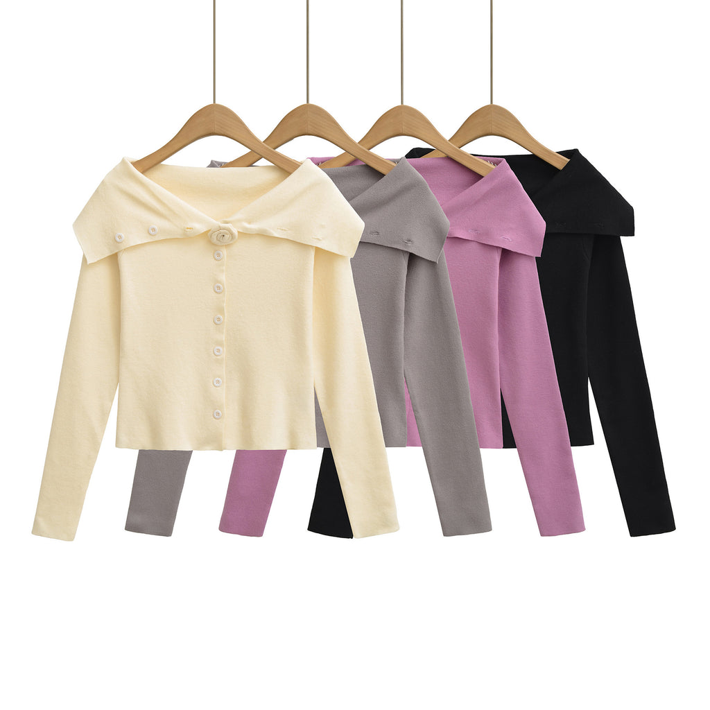 Flower single breasted one shoulder cardigan women's knitted sweater