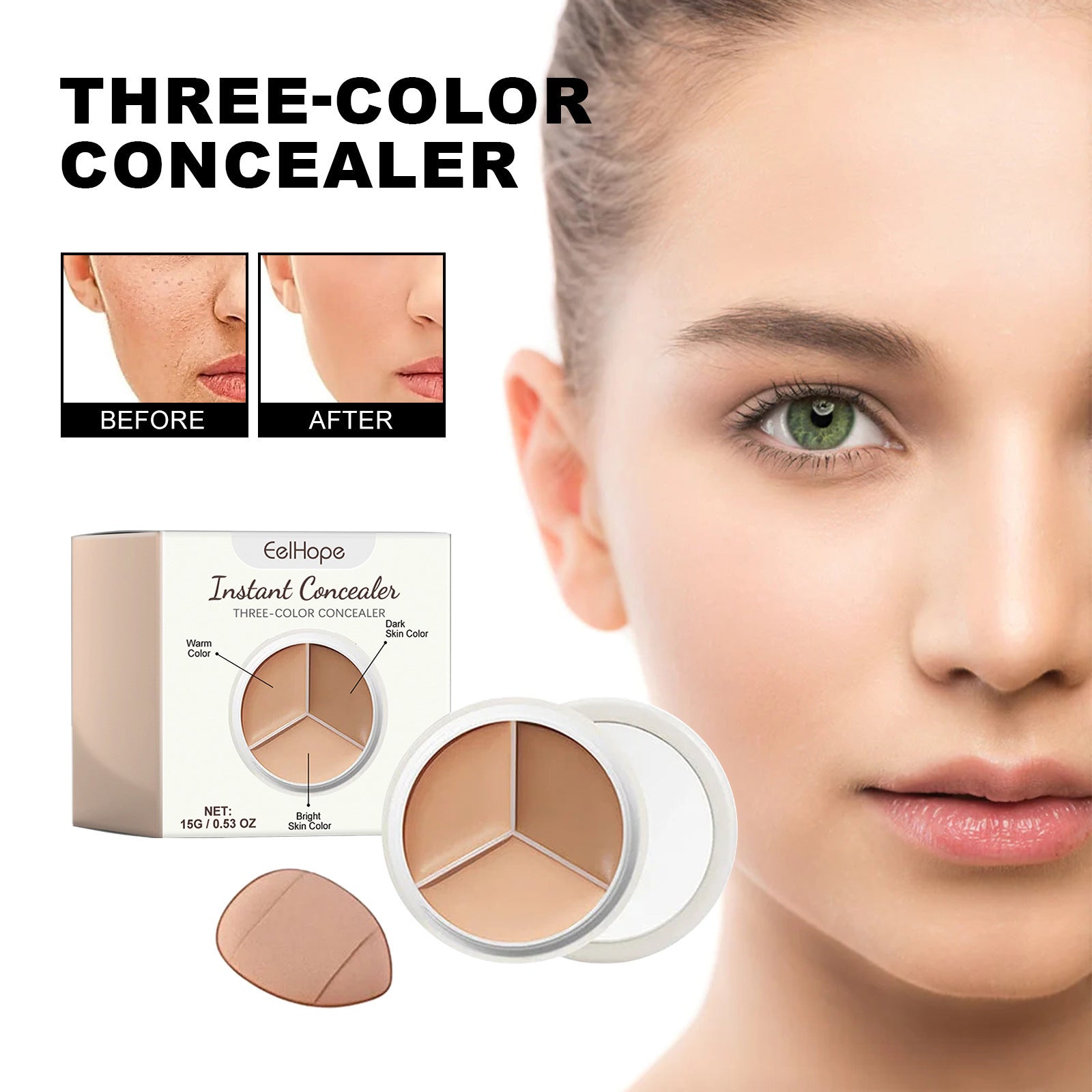 Three-Color Concealer Palette – Full Coverage Dark Circles, Spots & Blemish Corrector