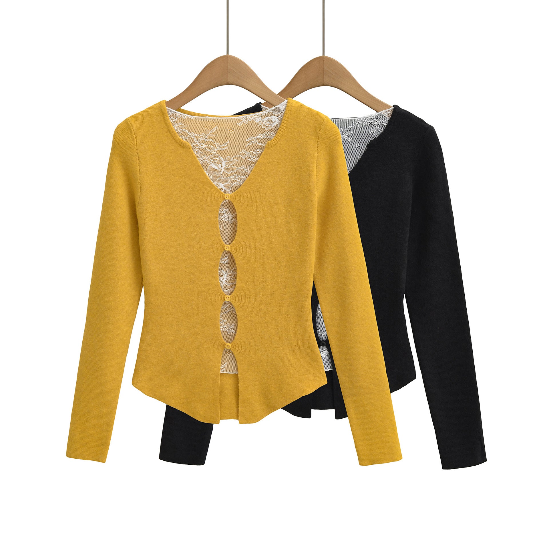 Lace fake two long sleeved loose fit base sweater