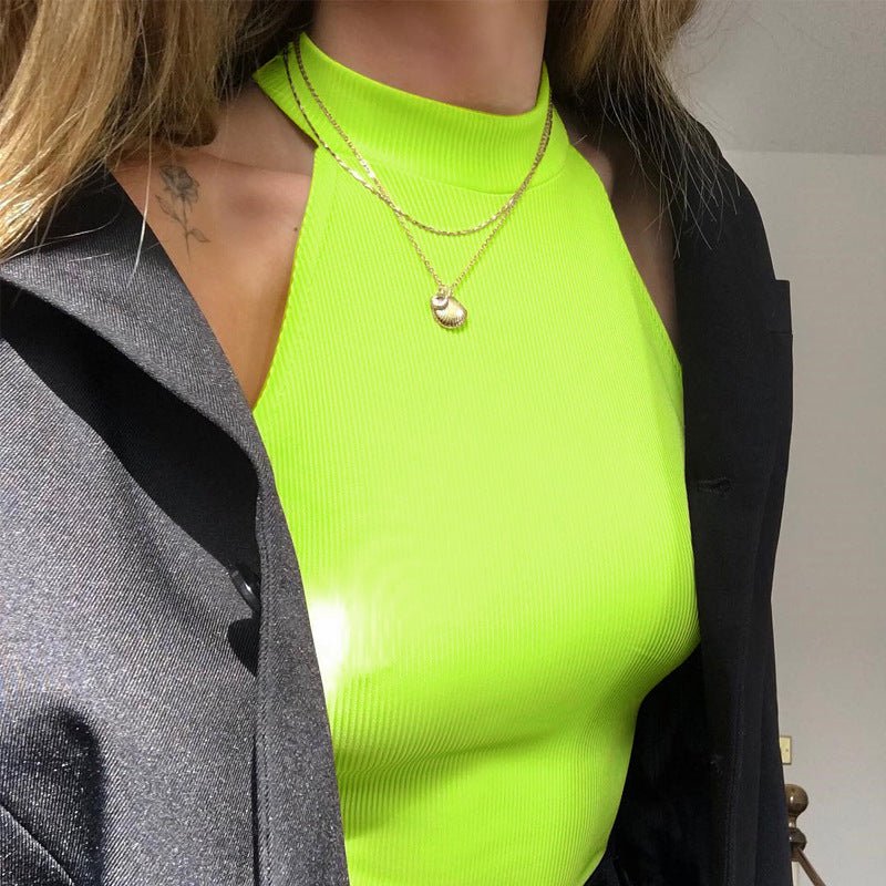 European and American women's slim fit vest top sexy hanging neck sleeveless high slit jumpsuit - JUST - JEN BOUTIQUE
