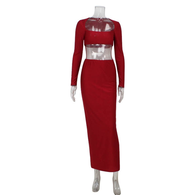 European and American long sleeved long skirt set, strapless short top, high waist, hip hugging skirt, sexy and spicy two - piece set - JUST - JEN BOUTIQUE