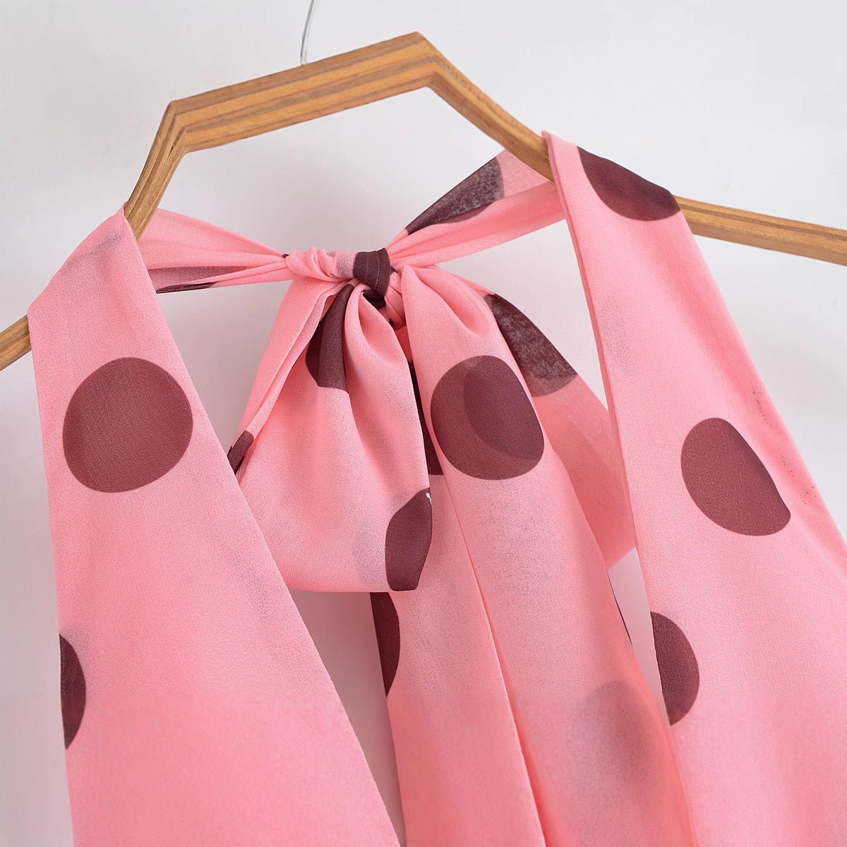 Women's European and American style backless hanging neck pleated long polka dot dress