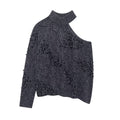 Women's new style shoulder opening hollow bead decoration asymmetrical knitted sweater