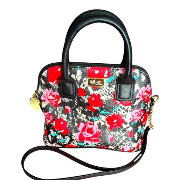 LUV BETSEY JOHNSON Designer Red Snake Floral Darci Crossbody Satchel Bag