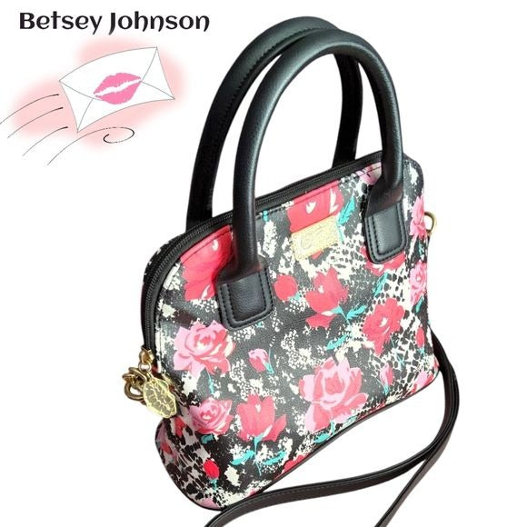 LUV BETSEY JOHNSON Designer Red Snake Floral Darci Crossbody Satchel Bag