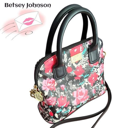 LUV BETSEY JOHNSON Designer Red Snake Floral Darci Crossbody Satchel Bag