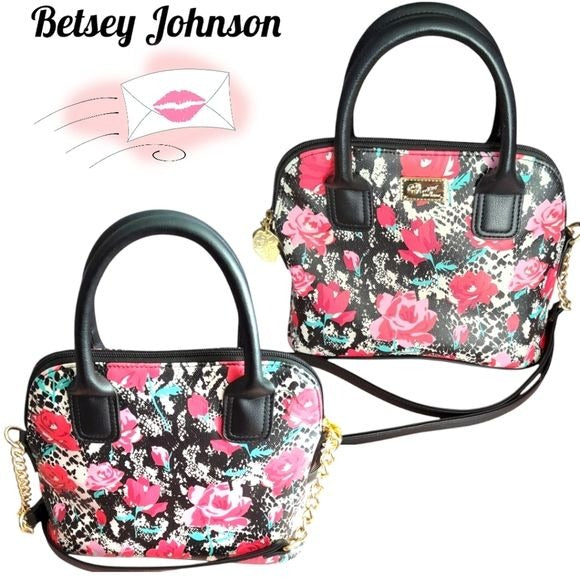 LUV BETSEY JOHNSON Designer Red Snake Floral Darci Crossbody Satchel Bag